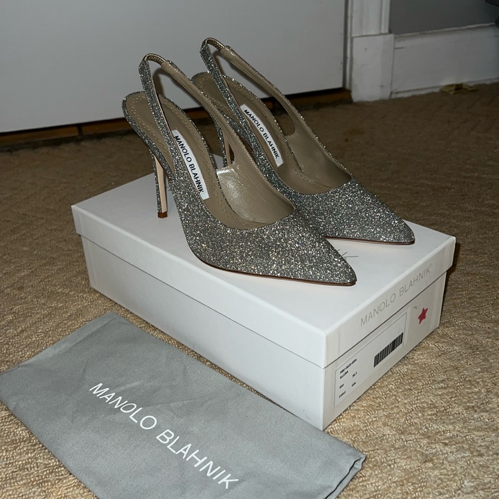 Manolo Blahnik Allura Silver Sparkle
